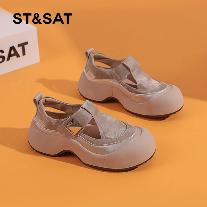 星期六女鞋2025夏季新款透气时尚百搭厚底软底户外包头休闲凉鞋女