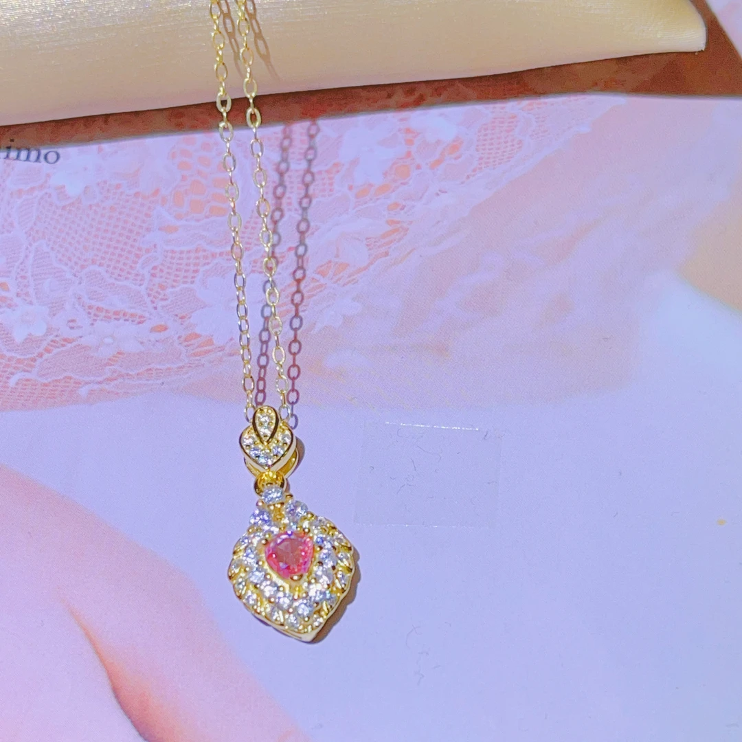 天然粉色蓝宝石项链 s925银镶嵌 玻璃体 帕帕拉恰 裸石：4*5 轻奢