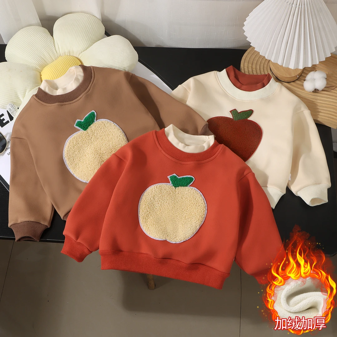 男女童秋冬款加绒加厚卫衣高领韩版洋气2024新款长袖加绒上衣打底