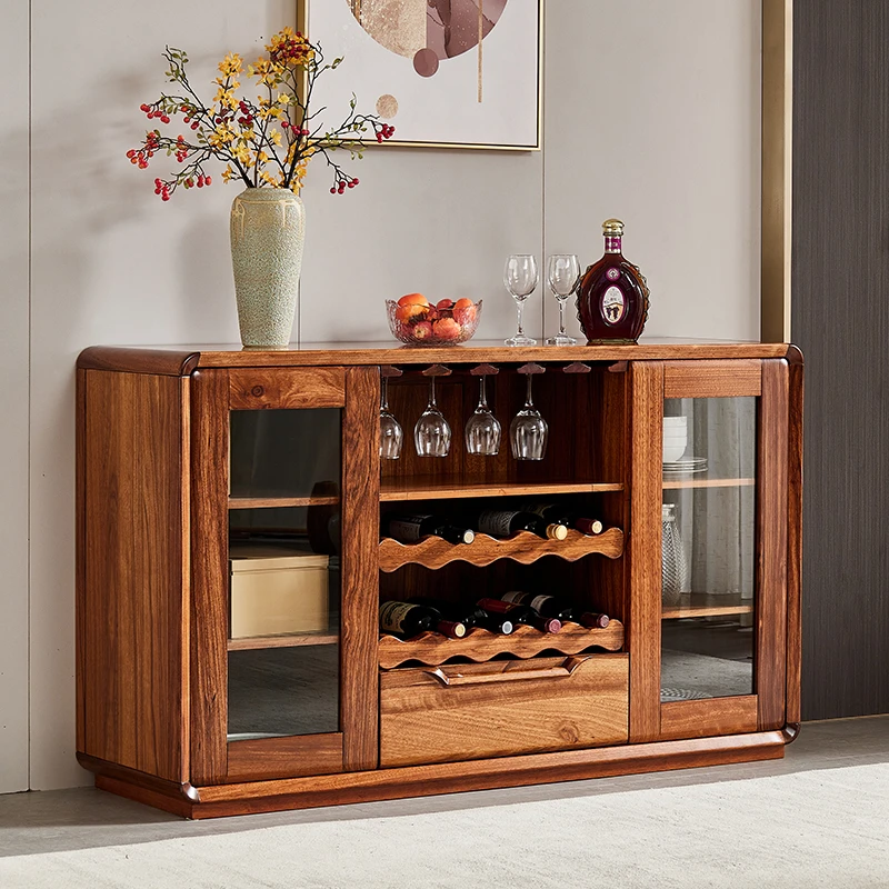 乌金木餐边柜全实木原木餐厅酒柜现代中式收纳储物柜高端桌边柜子
