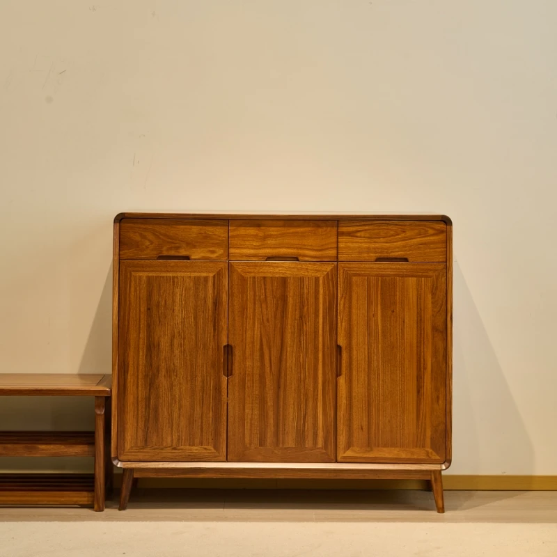 乌金木全实木鞋柜换鞋凳组合客厅收纳柜现代中式储物柜极简