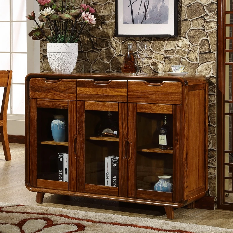 新中式乌金木餐边柜北欧简约茶水柜实木餐厅储物柜中式家具餐饮柜