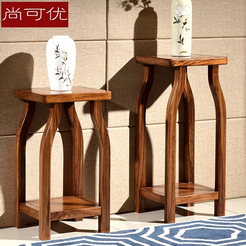 纯乌金木花架现代新中式客厅家具全实木植物摆件置物台多层展示架