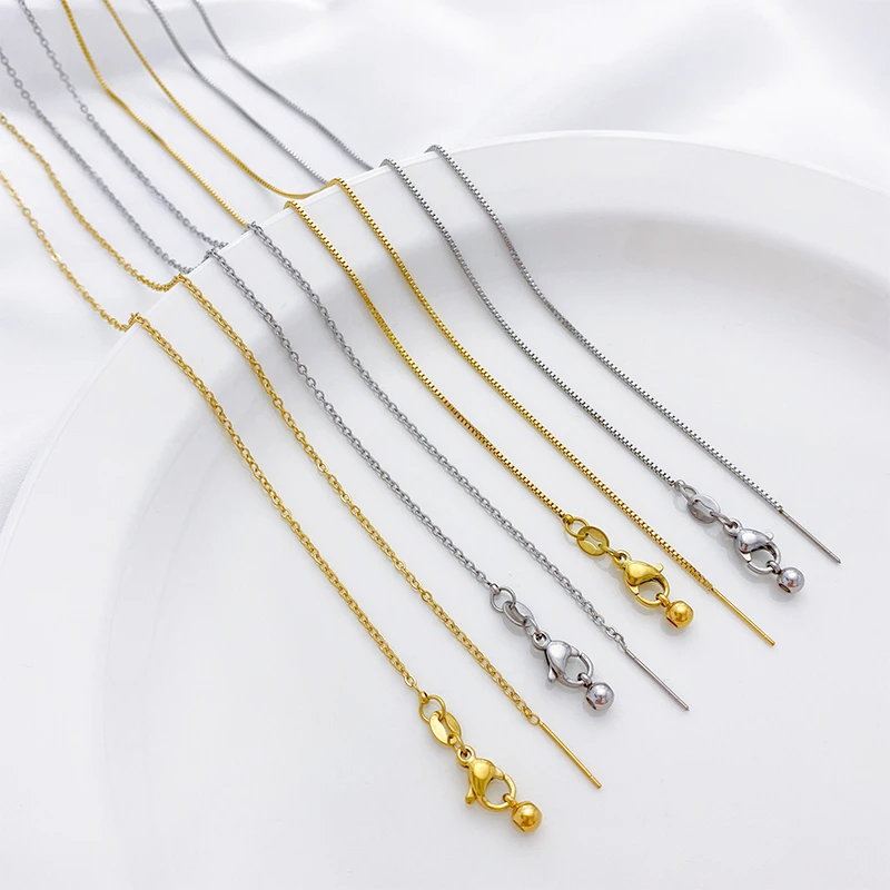 钛钢项链 不掉色可调节O字万能锁骨带针穿珠链diy盒子链饰品配件