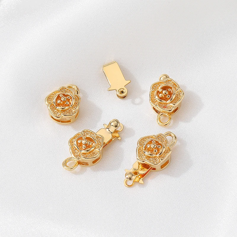 14K包金玫瑰花形插扣珍珠项链连接扣手工diyi手链扣饰品材料配件