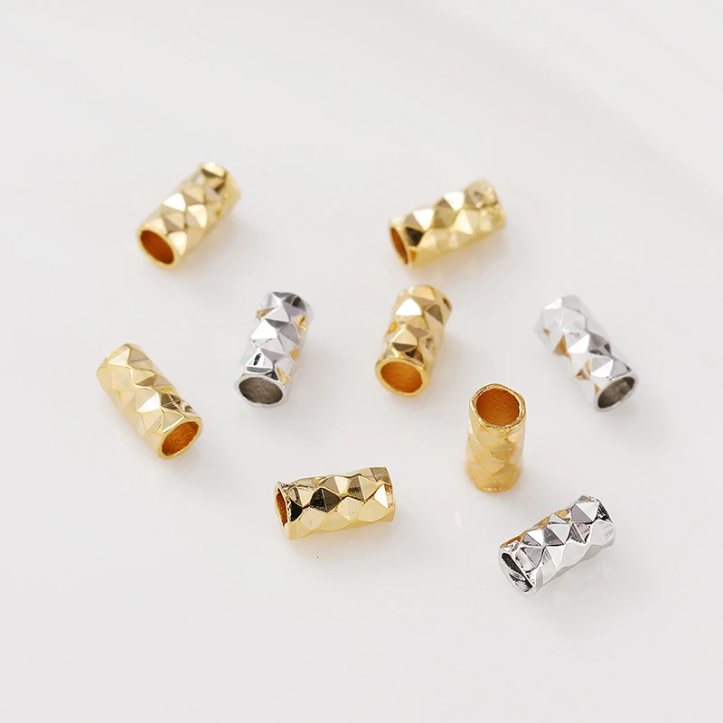 14K包金保色螺纹直管车花管手工diy制作项链手链隔管饰品材料配件
