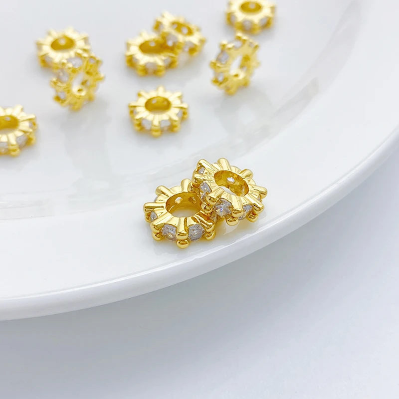 18K包金保色锆石钻圈隔片大孔车轮隔珠手工diy手链项链首饰品配件