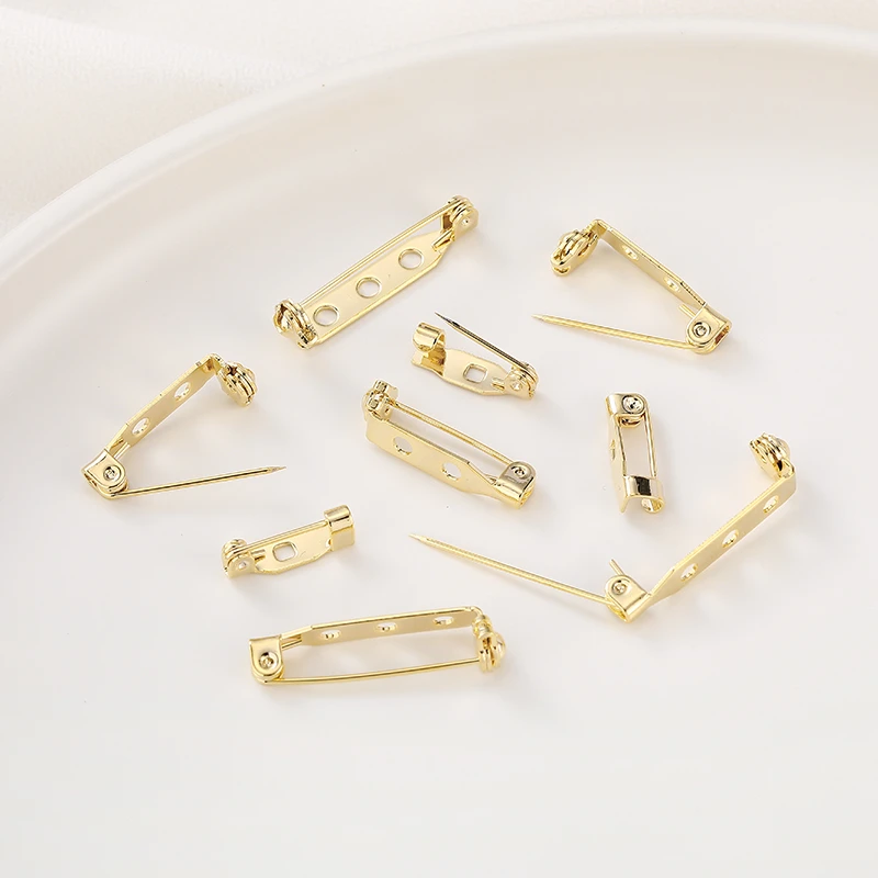 14K包金保色带孔别针胸针底托手工制作diy珍珠扣针发饰品材料配件