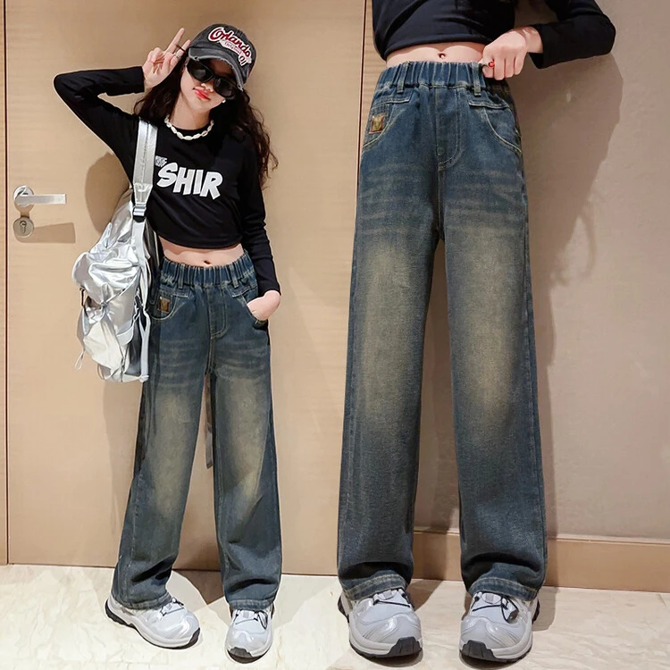 女童裤子宽松洋气儿童复古牛仔裤春秋2025新款女孩时髦休闲阔腿裤
