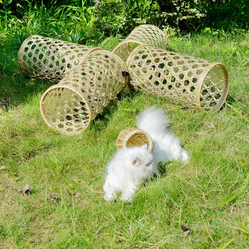 竹编果篮猫自嗨解闷隧道通道迷宫钻洞滚地龙玩具果篓（送玲珑球）