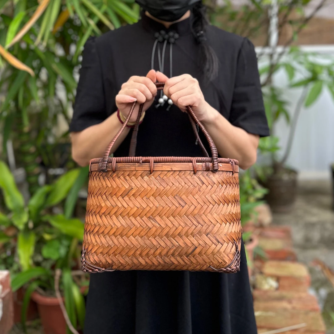 手工竹编仿古色手提包包茶具收纳包小号