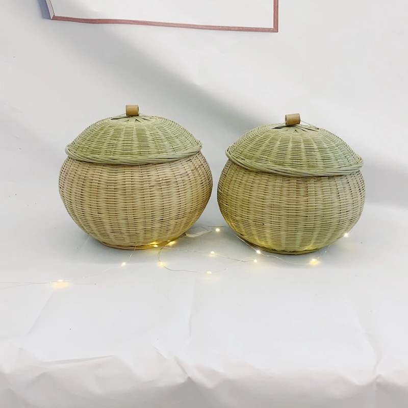 竹编南瓜篮带盖收纳筐馒头筐水果篮茶叶篮单个一个