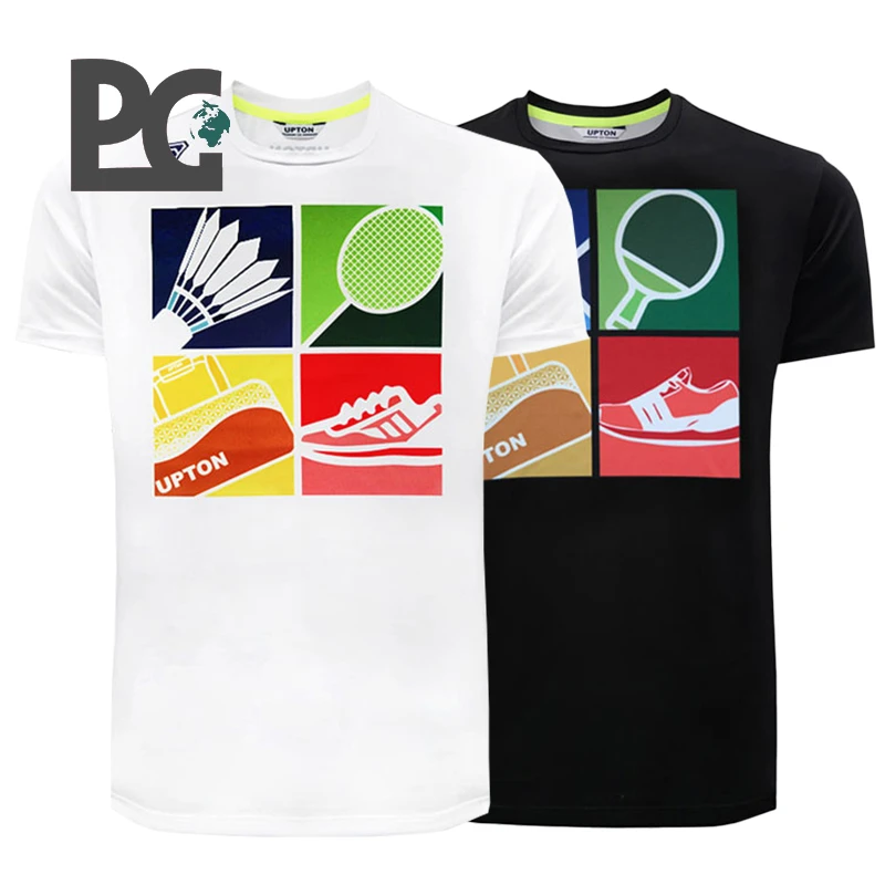 UPTON韩国羽毛球服上装 男女插画速干体育运动服短袖 粉色幸运草