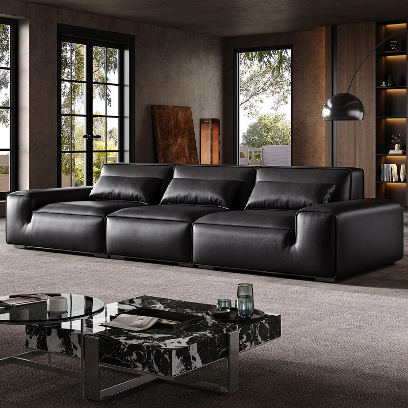 【全皮乳胶版本】夏图大黑牛真皮沙发轻奢现代简约三人直排落地沙发