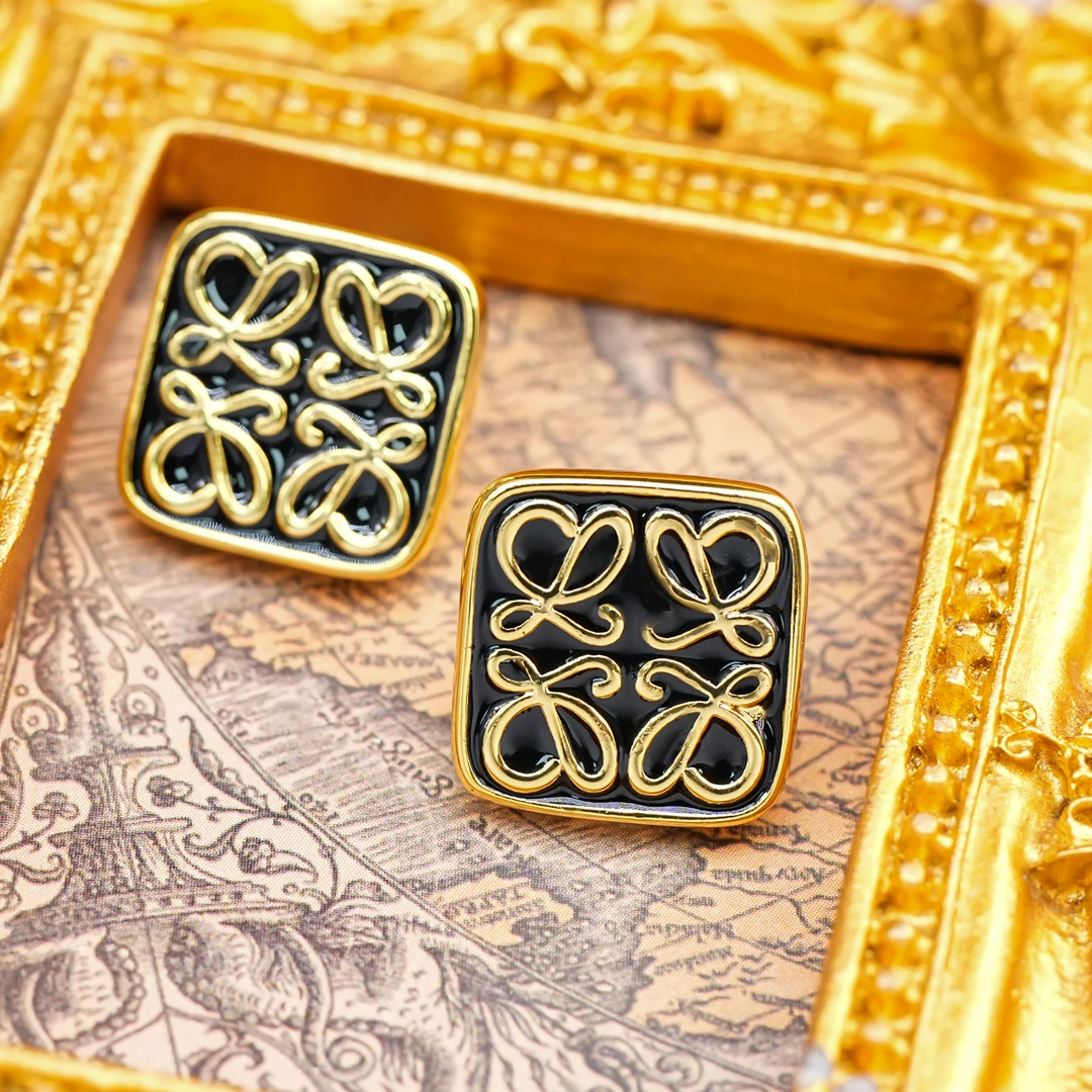 铜合金耳饰 LeLe 耳钉 法式复古滴釉线条小香风气质高级感 570