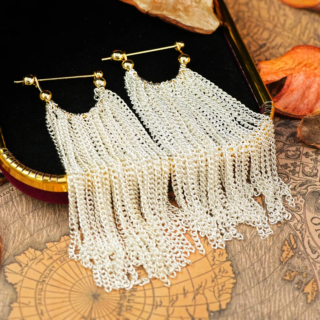 铜合金耳饰 LeLe 耳钉 银针链条长款流苏小众设计高级感气质 9913