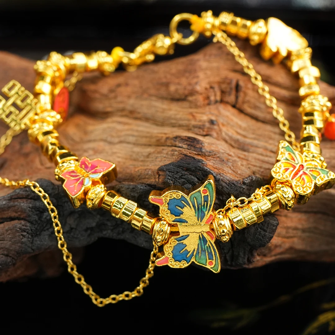 铜合金手链 LeLe 手链 新中式珐琅蝴蝶（主链+延长：15+5cm）4482