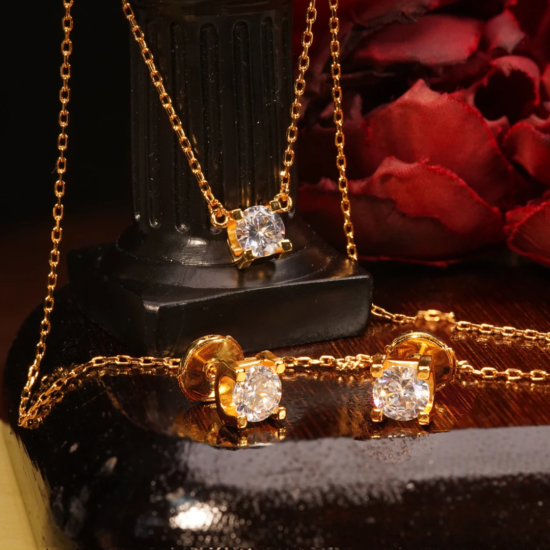 铜合金项链 LeLe 项链耳钉套装 卡家经典牛头飞碟高奢 6032