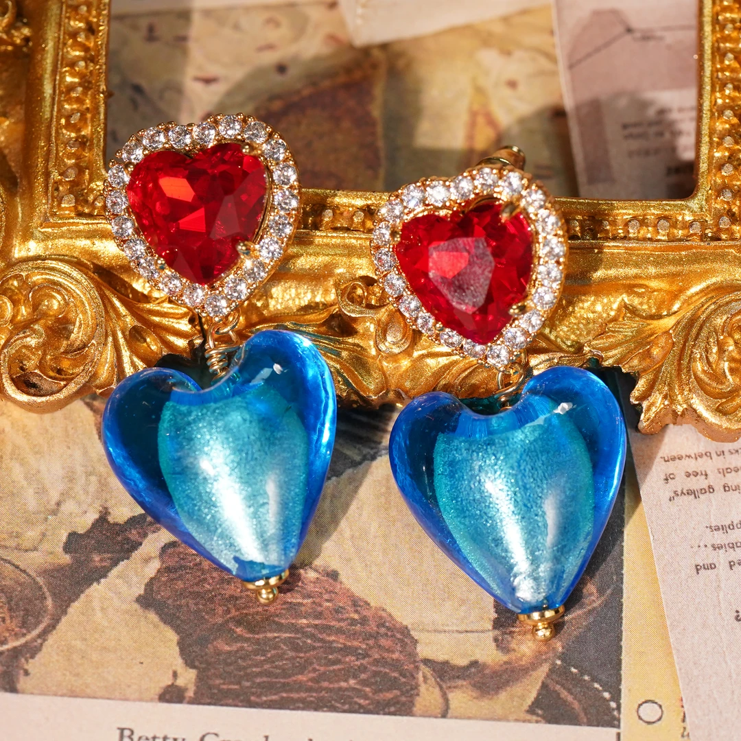 铜合金耳饰 LeLe 耳钉  Vintage琉璃心型海洋博物馆系列10037