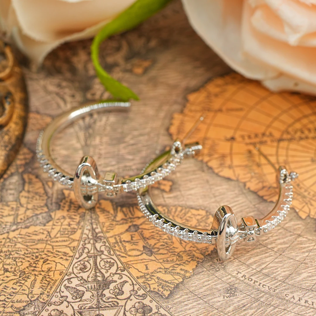 铜合金耳饰 LeLe 耳钉 法式时尚C圈星球满钻轻奢个性小众 553