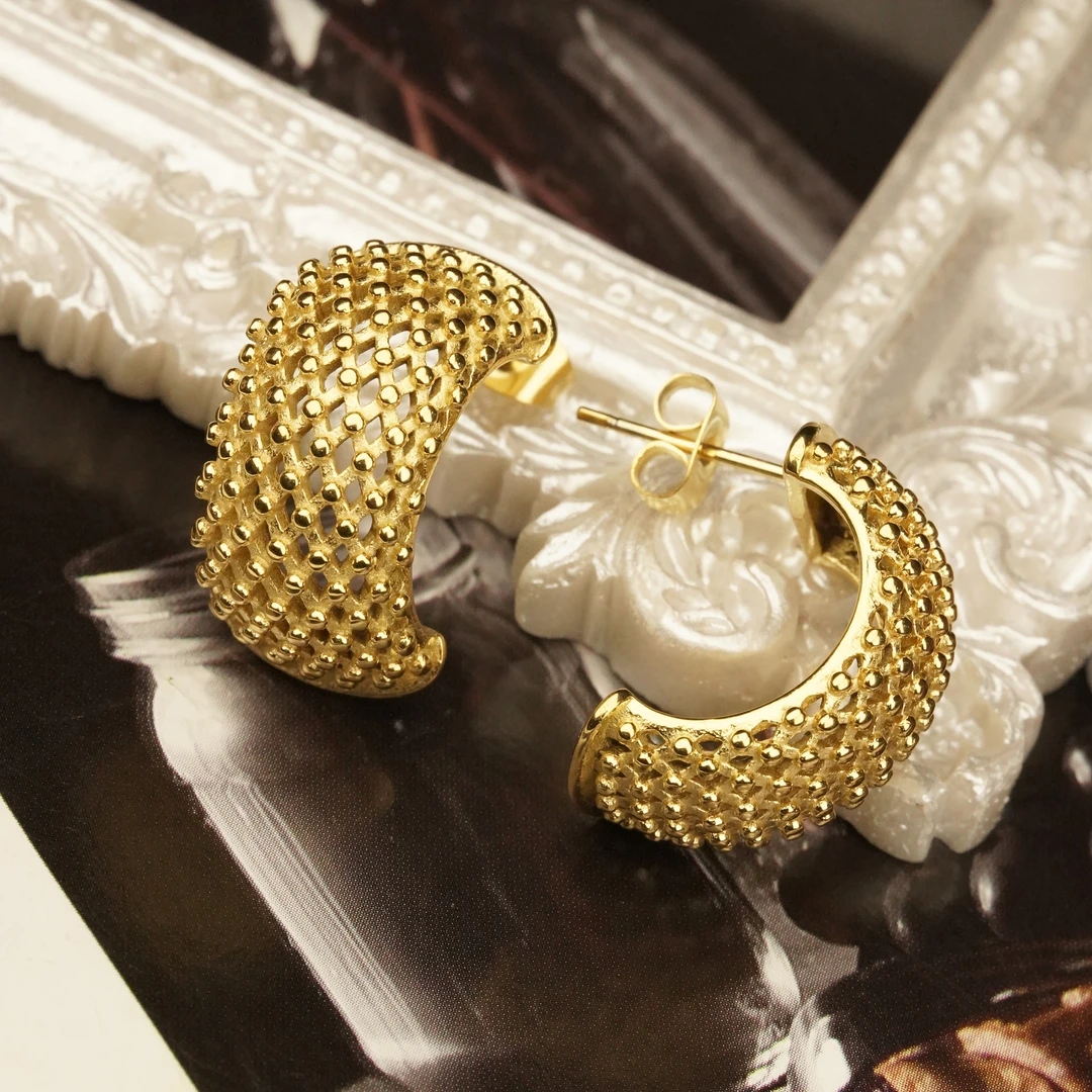 铜合金耳饰 LeLe 耳钉 新款ins风菱形网格复古港风高级感 10141