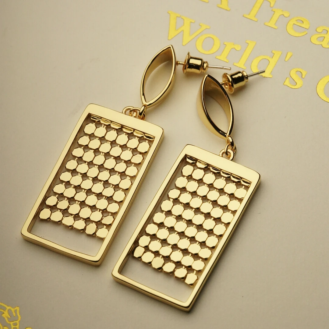 铜合金耳饰 LeLe 耳钉 复古中式设计金色算盘小众设计感 1624