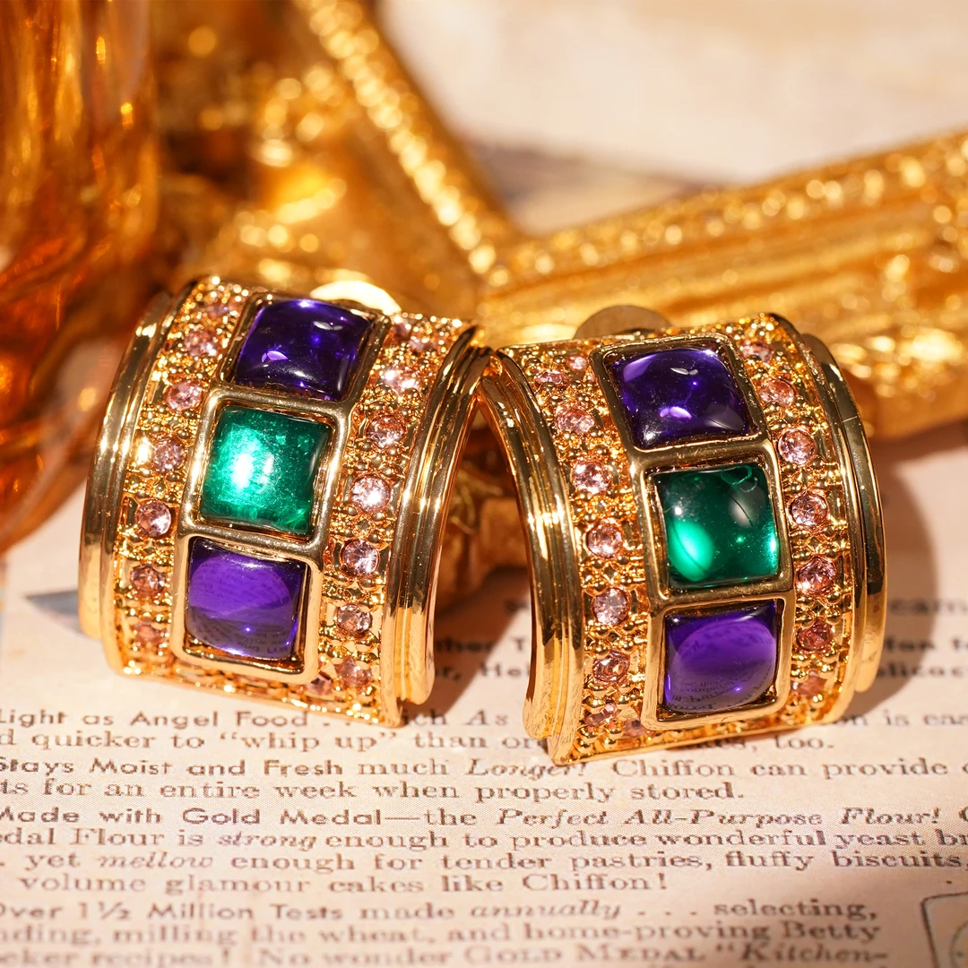 铜合金耳饰 LeLe 耳钉 法式复古气质重工精致镶嵌 8972