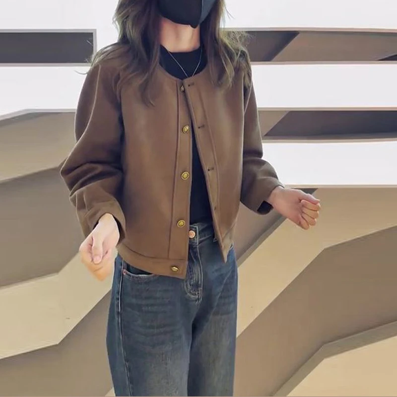 韩版时尚流行设计感短款咖色外套女2025春秋新款休闲百搭洋气上衣