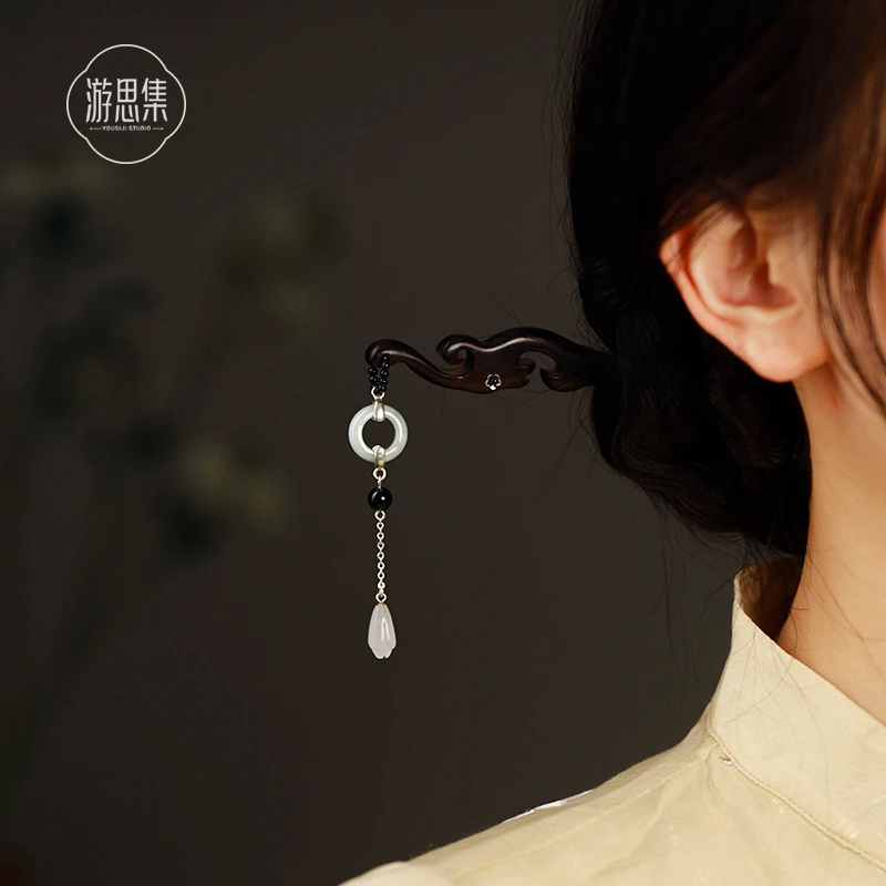 且欢【锦绣发簪】黑檀木时尚国风新颖文玩好物高级感设计发簪