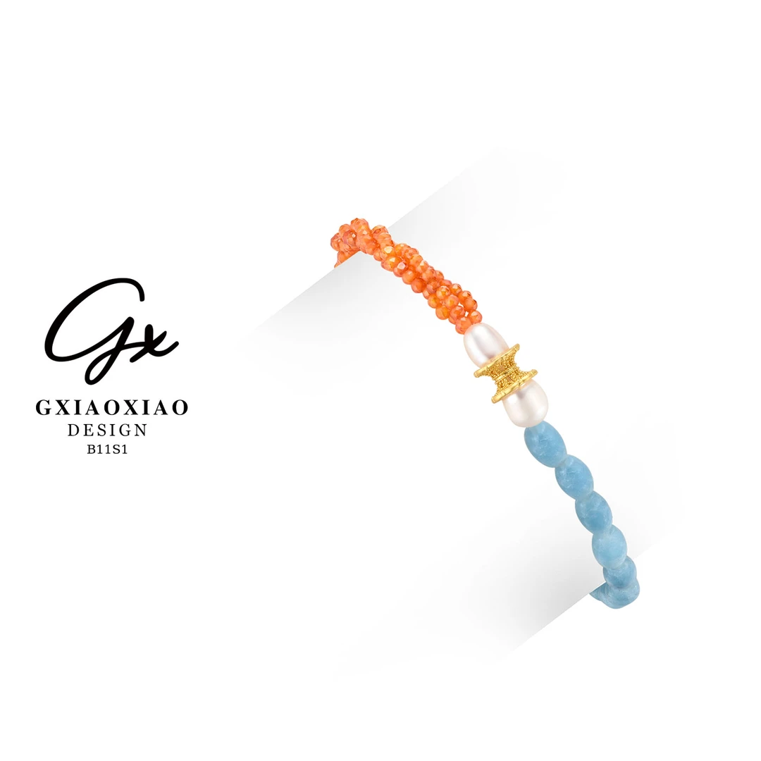 铜合金手链 GXX 气质复古法式精致时尚高级感红蓝色手链 B11S1