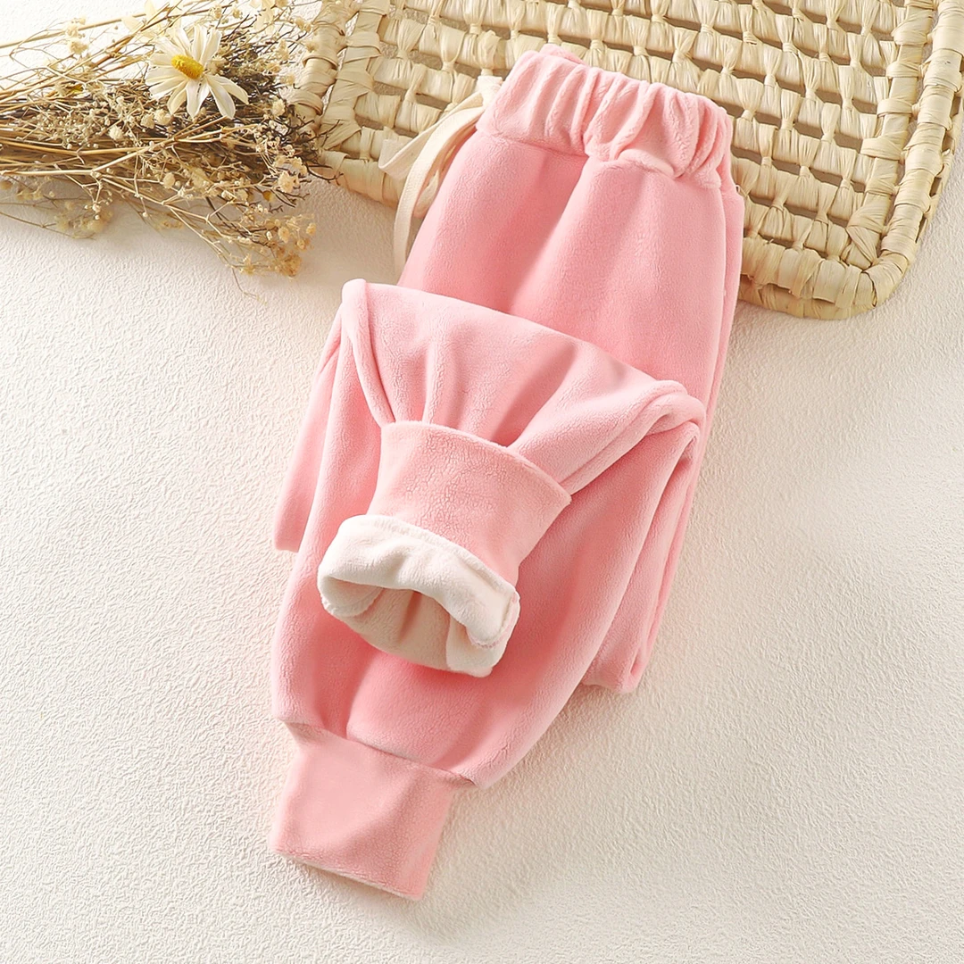 秋冬季儿童加绒保暖裤女休闲大童秋裤宽松款宝宝加厚软奥利绒裤子