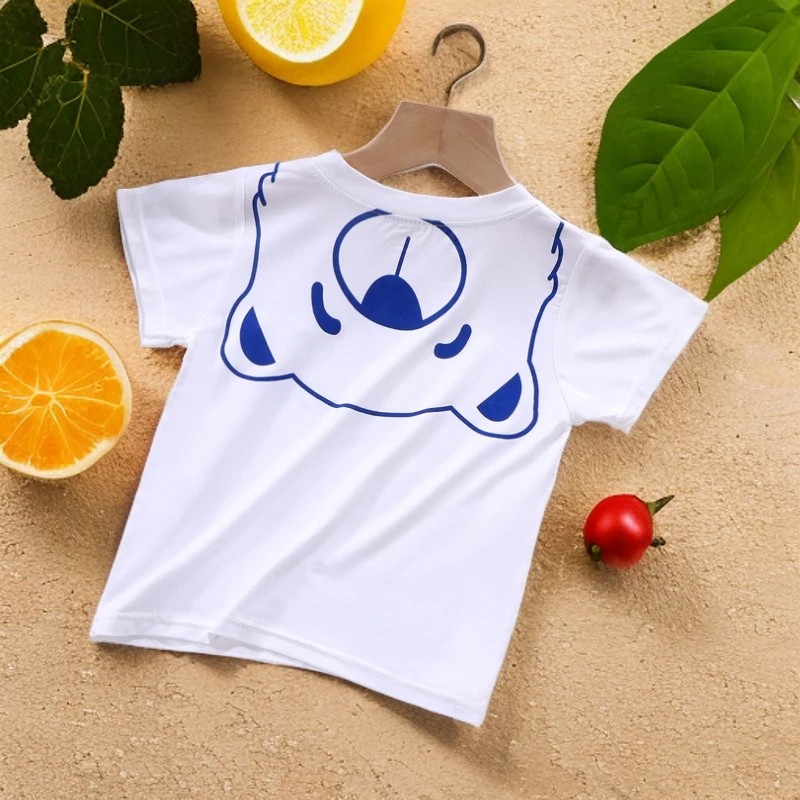 白色夏季上衣圆领休闲套装女童男童半袖韩版宝宝夏款时尚短袖小童