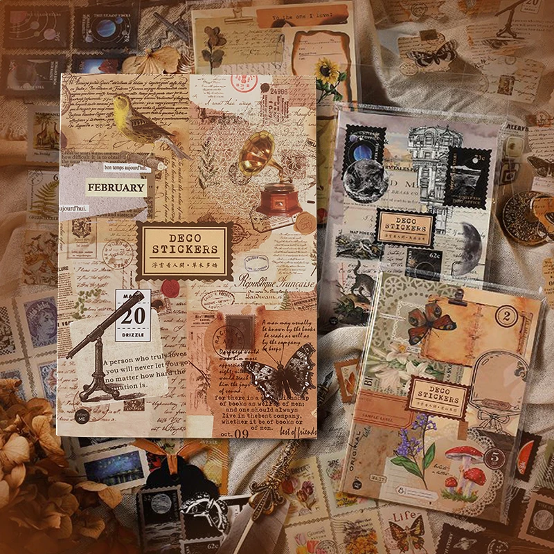 手帐贴纸复古款式贴画手帐胶带防水贴纸蝴蝶花工艺卡通高颜值图案