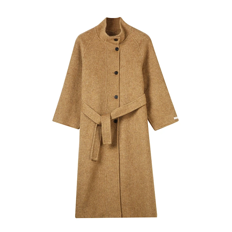 JIALENI佳乐妮初冬轻奢立领气质系带式绵羊毛大衣2048