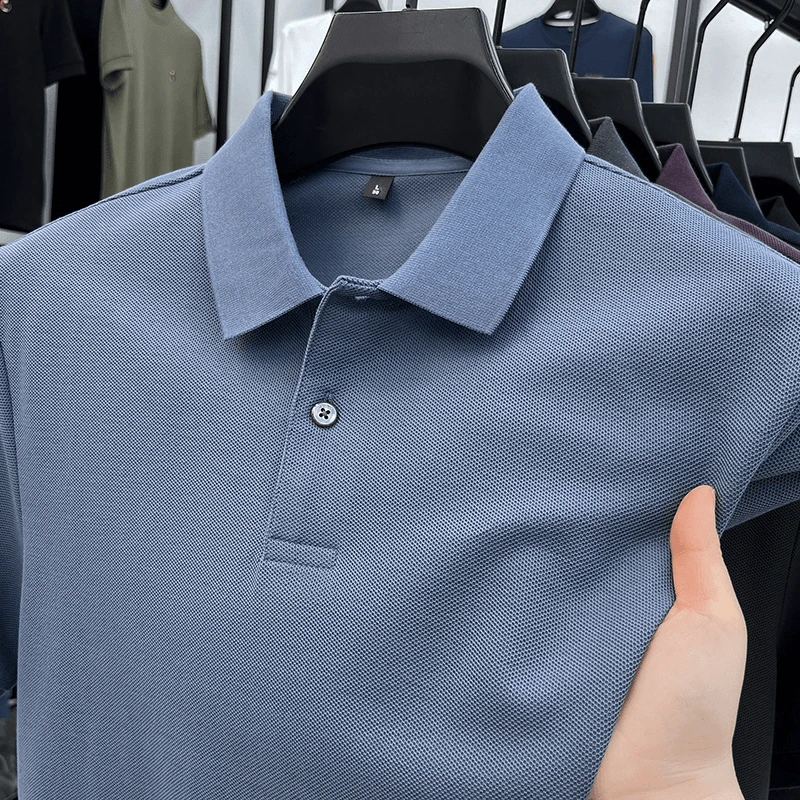 100%纯棉翻领POLO衫男纯色百搭长袖T恤内搭打底衫秋季重磅上衣潮