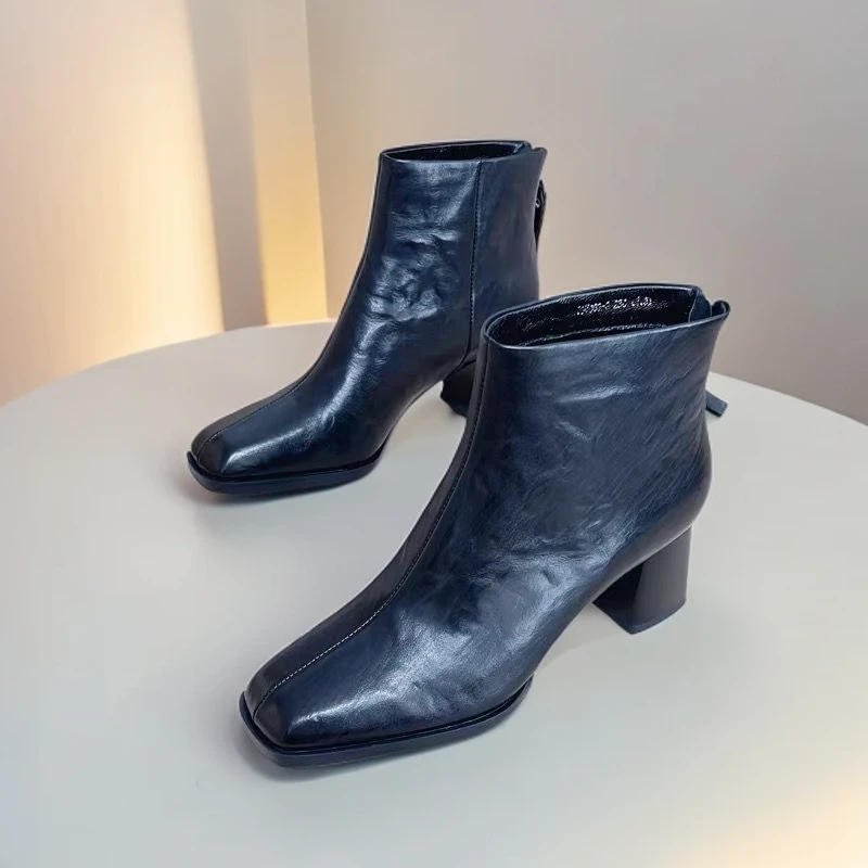 1225-C10-单里新款高帮靴子女粗跟小短靴欧货时尚马丁靴英伦风