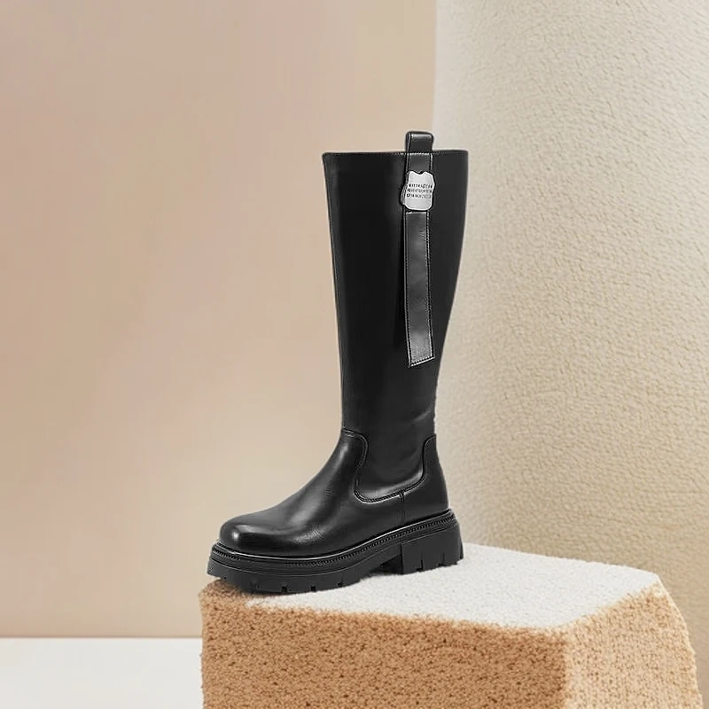 1446-B3-加绒新款高帮靴子女粗跟小短靴欧货时尚马丁靴英伦风