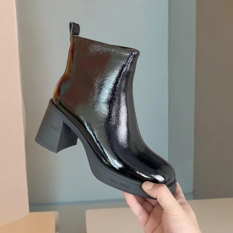 1154-D2-加绒新款高帮靴子女粗跟小短靴欧货时尚马丁靴英伦风