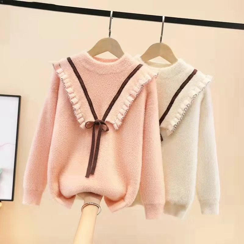 女童毛衣2023新款儿童套头秋冬洋气打底衫宽松韩版加绒加厚