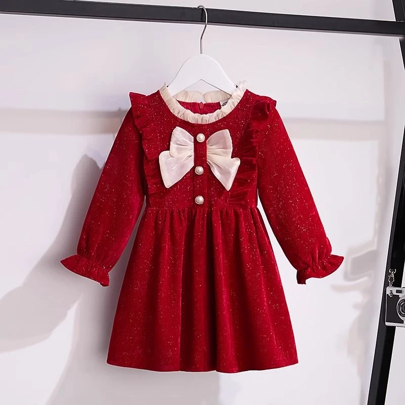 女童连衣裙2023新款秋装秋冬女孩冬季裙子洋气儿童公主裙加绒冬裙