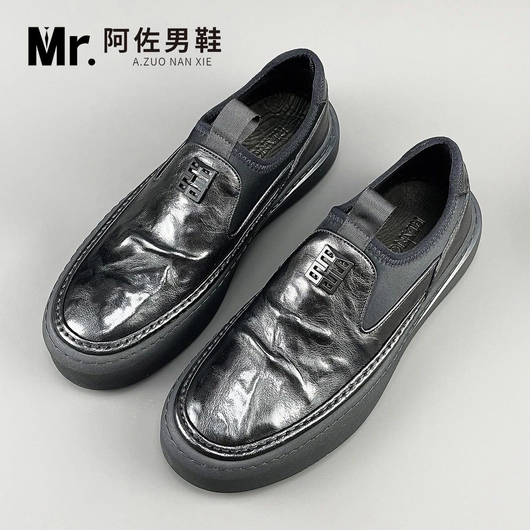 8019-5秋冬新款高档潮流百搭板鞋男鞋男士休闲皮鞋真皮乐福鞋男