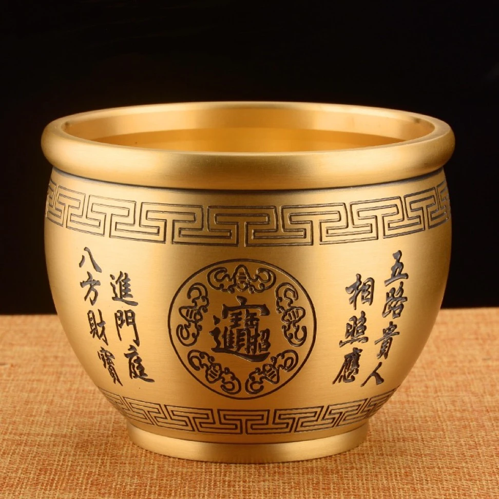 11.5公分高档家用黄铜米缸对联缸五福缸摆件公司店铺居家开业