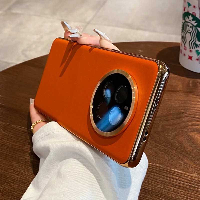 适用华为mate50pro手机壳新款素皮mate40后壳男女mete30套mt50E潮