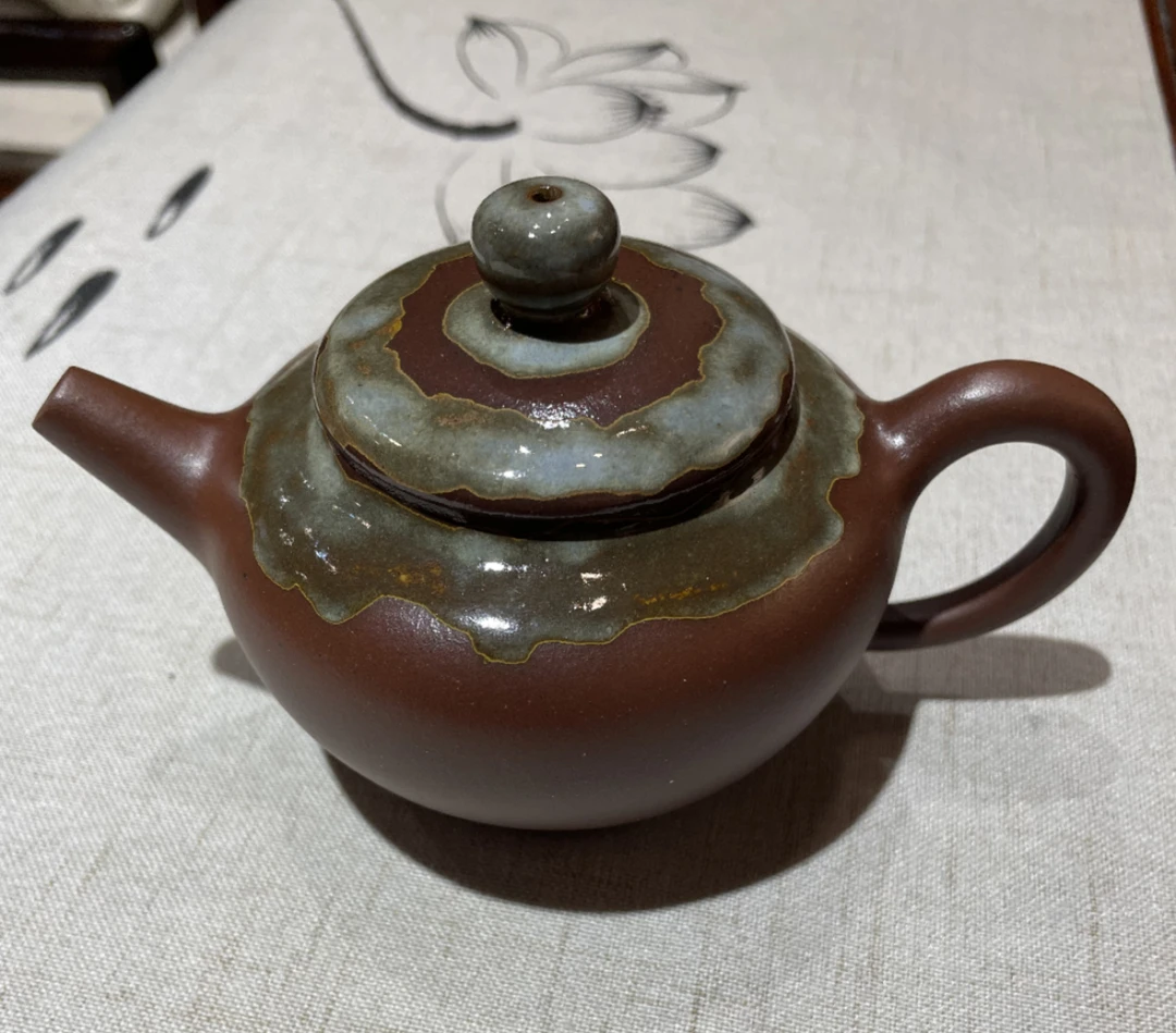 星工坊，原矿紫泥高温颜色釉窑变柱础壶，容量210ml