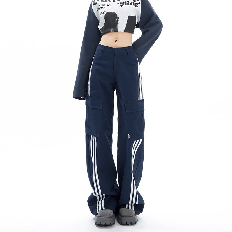 【小呆鸟专属】APEA运动复古感撞色侧边条纹口袋百搭阔腿工装裤