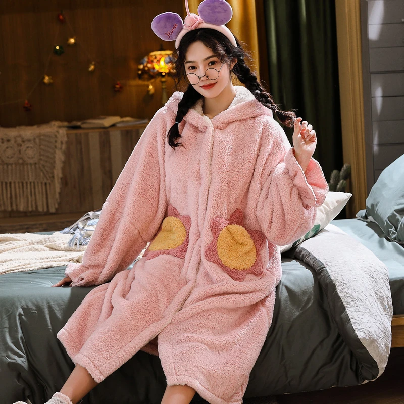 秋冬季睡袍女长绒法兰绒大码睡袍女珊瑚绒睡衣男款家居服浴袍晨袍