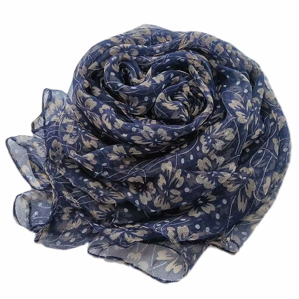 【藏青四叶草】杭州丝绸桑蚕丝丝巾气质百搭优雅薄款围巾女可当头巾