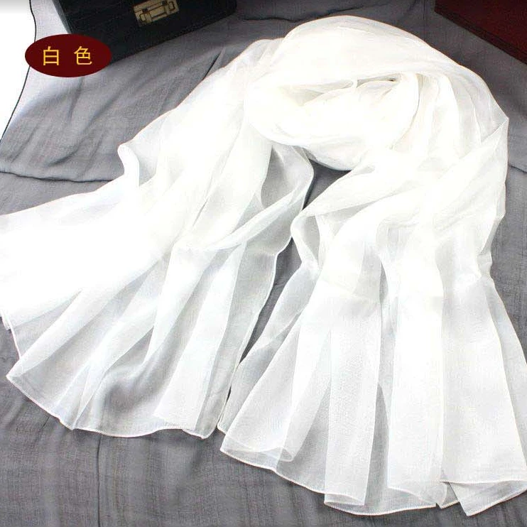 【白色】丝绸飘100桑蚕丝丝巾春秋冬薄款百搭女士围巾长款披肩纱巾