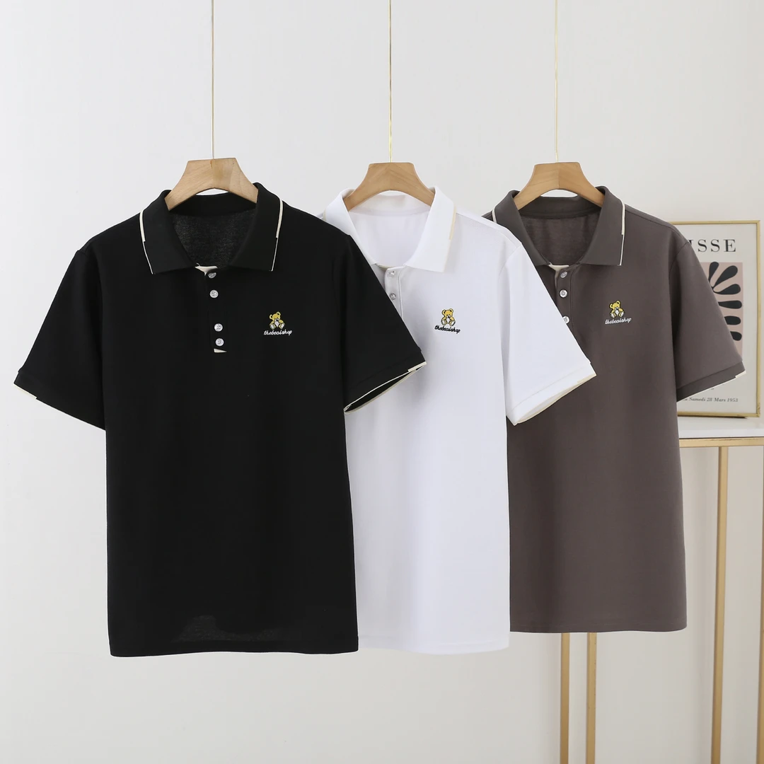 小熊刺绣珠地棉短袖POLO衫夏季男士t恤短袖潮流帅气翻领Polo衫男