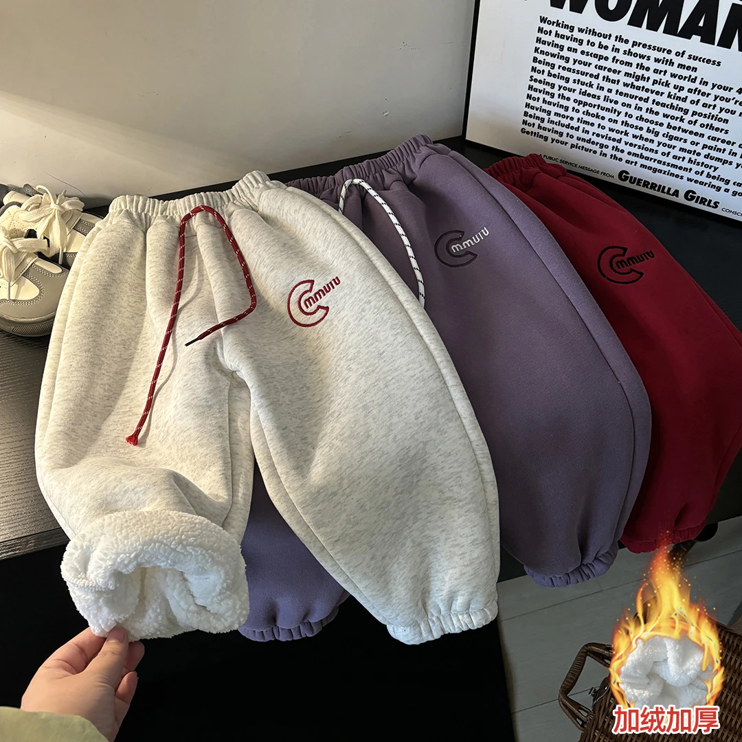 【清版不补】儿童加绒加厚刺绣卫裤男女童舒适保暖厚实裤子亲子款